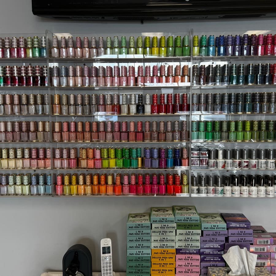 Wall of nail polish colors at Great Nails