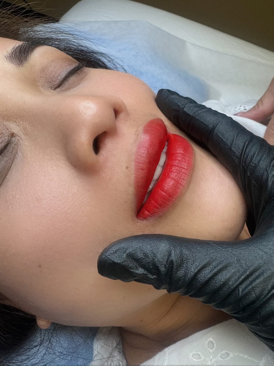 Lip blush on a client at Great Nails